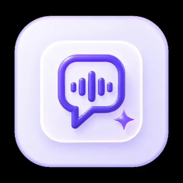 A small purple conversation icon on a pale tile.