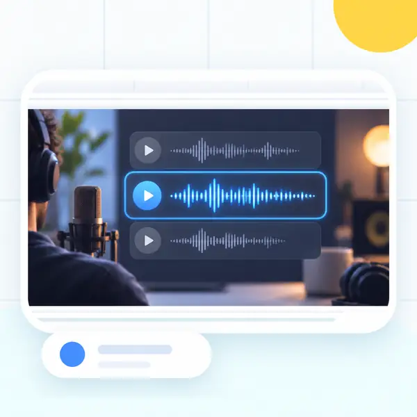 An illustrated upload screen with a recording selected for voice enhancement.