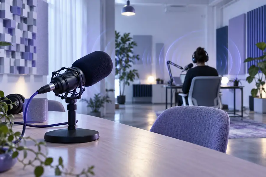 Podcast recording with uneven room sound and distant speech
