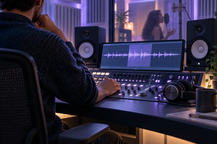 Illustration of a producer reviewing a vocal recording
